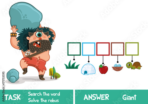 Educational puzzle game for kids. Find the hidden word Giant. (Vector illustration)