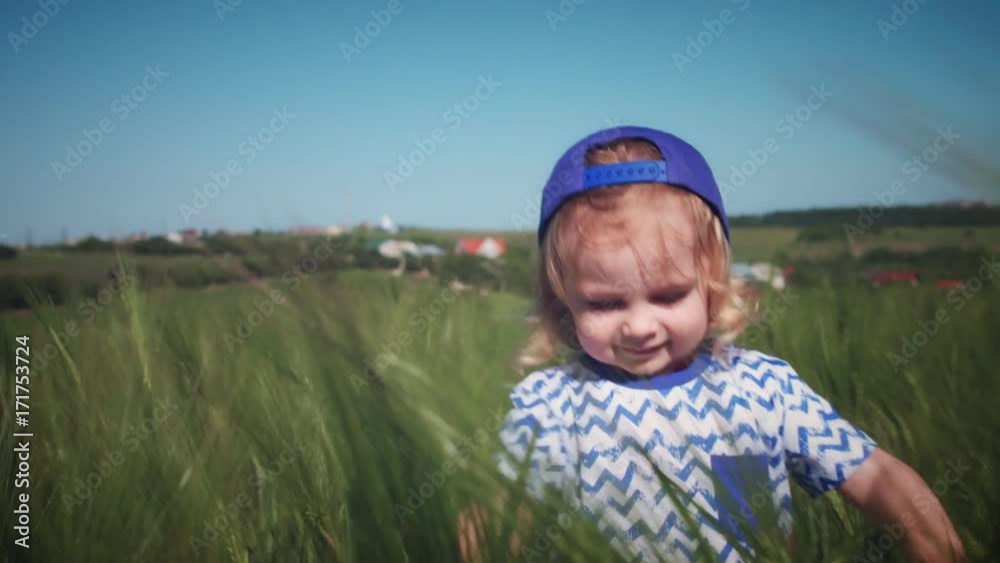 4k Happy Child Running in Wheat Fields, close-up 4k Happy Child Running in Wheat Fields, close-up