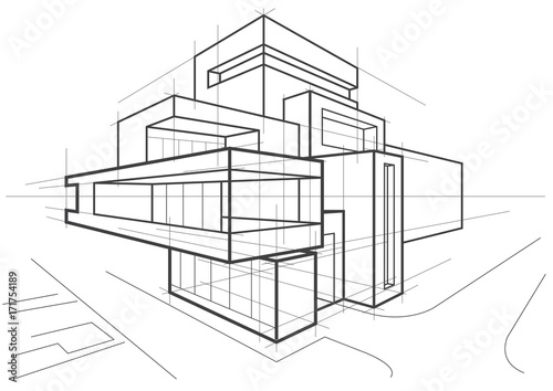 abstract architectural linear sketch of multi-storey building