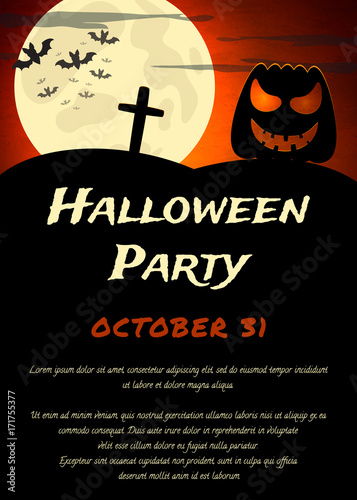 Halloween Party background with creepy pumpkin and moon