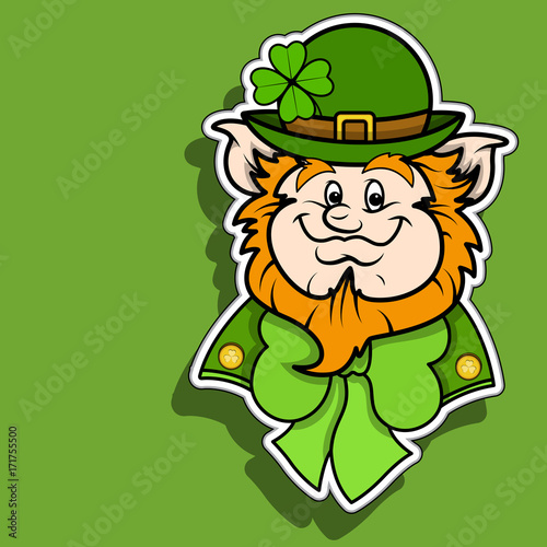 Happy Patrick's Day Leprechaun Face Sticker Vector