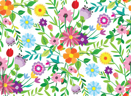 Big doodle set of flowers and leaves. Spring elements. Summer background. Vector illustration. Floral set