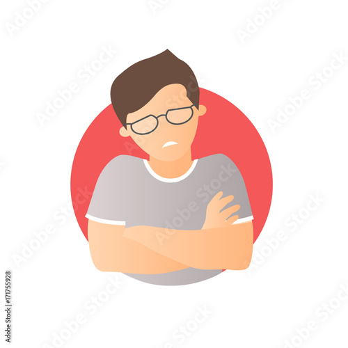 Painful expression, man in pain, flat gradient vector icon