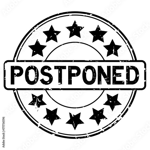 Grunge black postpone round rubber seal stamp on white background
