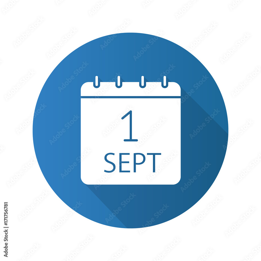 September 1st flat design long shadow glyph icon September 1st flat design long shadow glyph icon