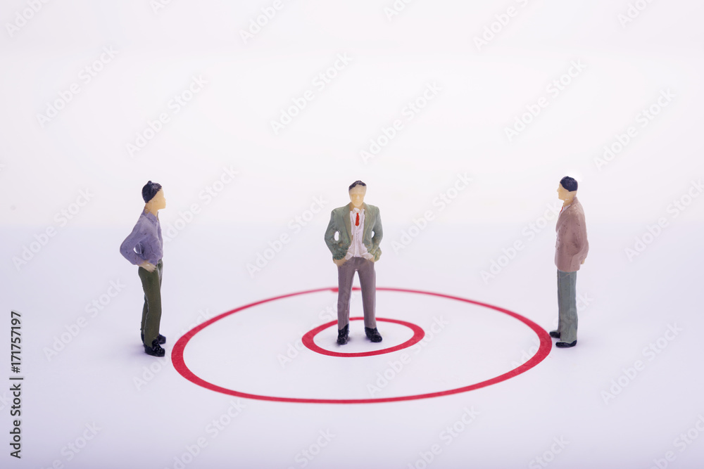 Miniature people business man in red circle graph. Miniature people business man in red circle graph.