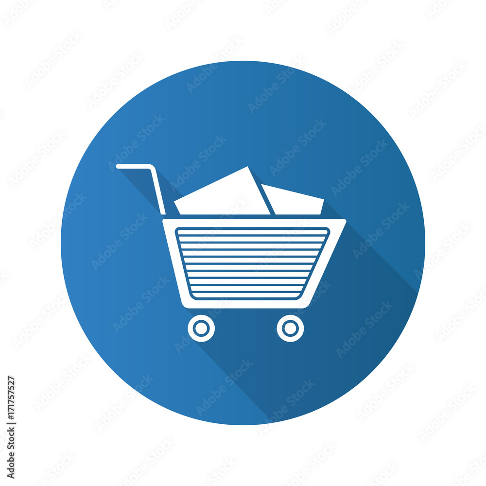 Shopping cart with boxes. Flat design long shadow glyph icon Shopping cart with boxes. Flat design long shadow glyph icon