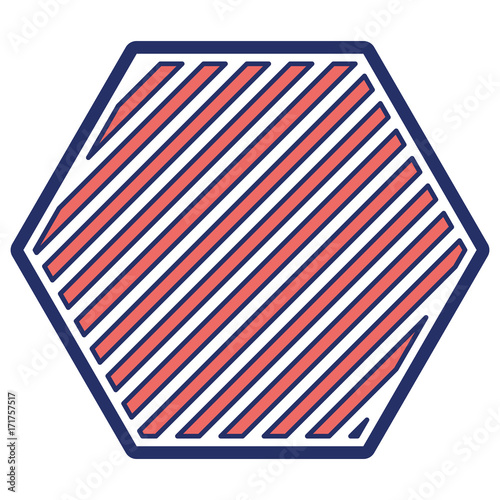 hexagon emblem in color sections silhouette with stripes vector illustration