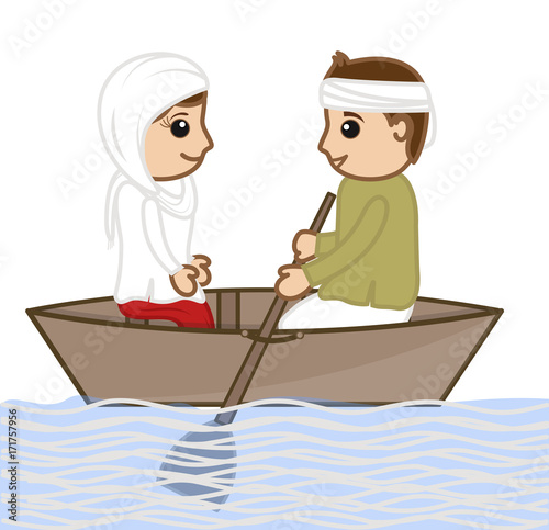 Happy Man and Woman in Boat © VectorShots