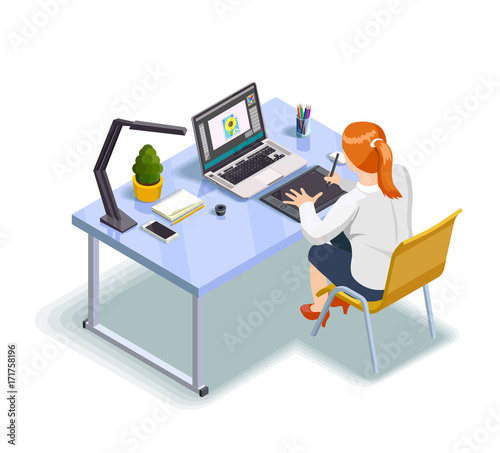 Graphic Designer Isometric Illustration