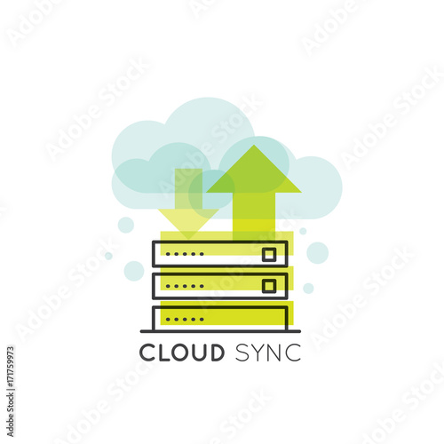 Vector Icon Style Illustration of Cloud Computing Technology, Hosting, Cloud Management, Data Security, Server Storage, Api, Mobile and Desktop Memory, Isolated Web Design Template