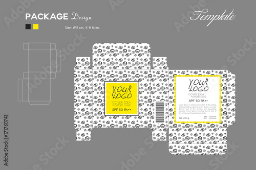 package puff powder skin color, box outline, Green background, abstract pattern, flyer template layout, cosmetics, spa, beauty, vector illustration