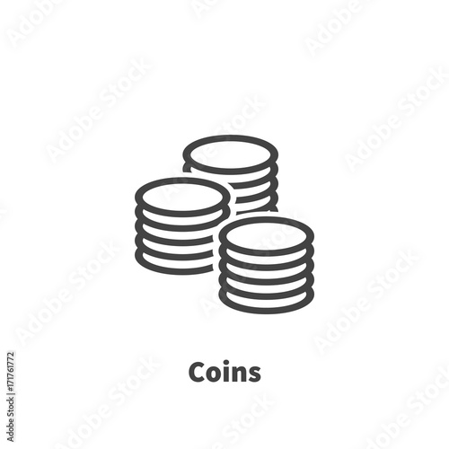 Money, Coins icon, vector symbol in line style isolated on white background. Editable stroke 48x48 pixel perfect.