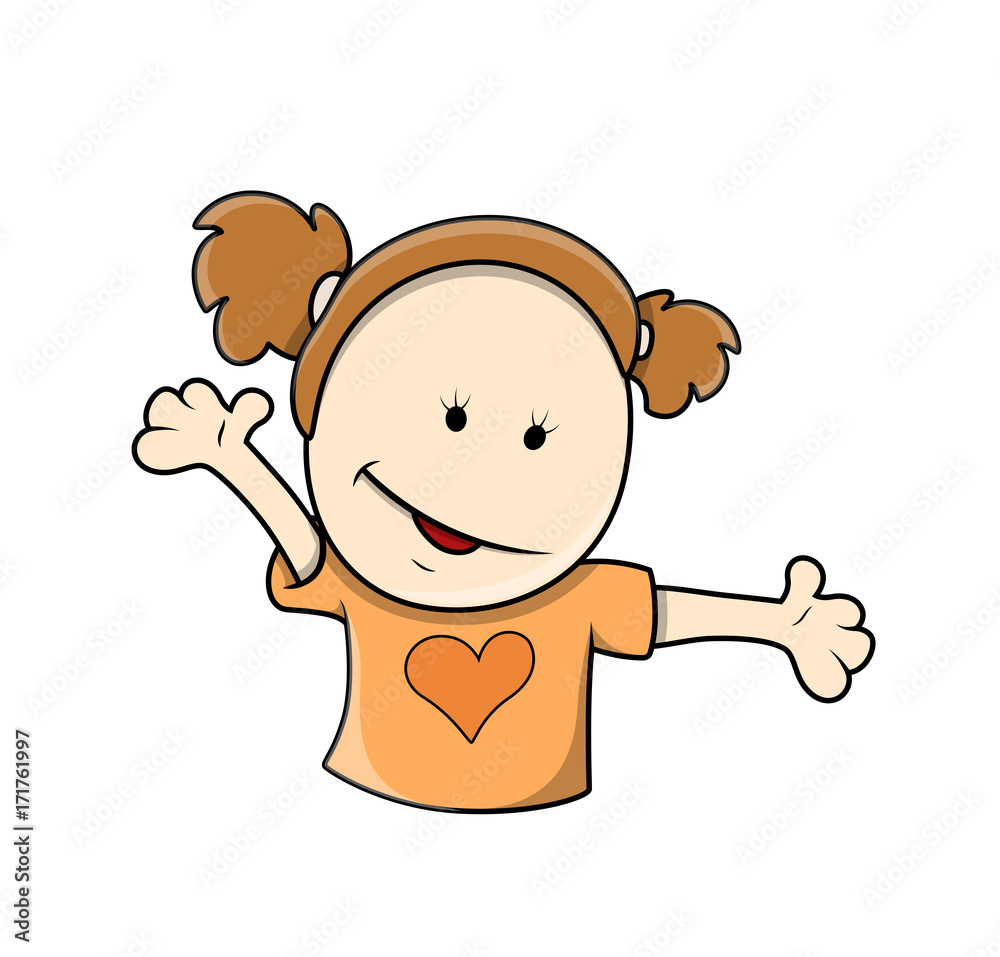 Fototapeta premium Funny Happy Cartoon Girl
