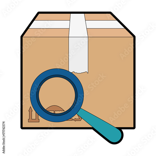 box carton with magnifying glass