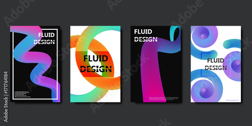 Vector set of realistic isolated brochures with geometric gradient fluid liquid shapes for decoration and covering on the transparent background.