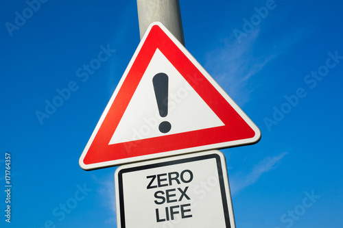 Fotografie Zero sex life - traffic sign with exclamation mark to alert, warn caution - prob