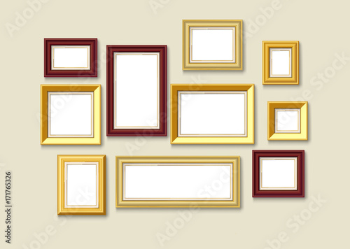 gold picture frame set on wall