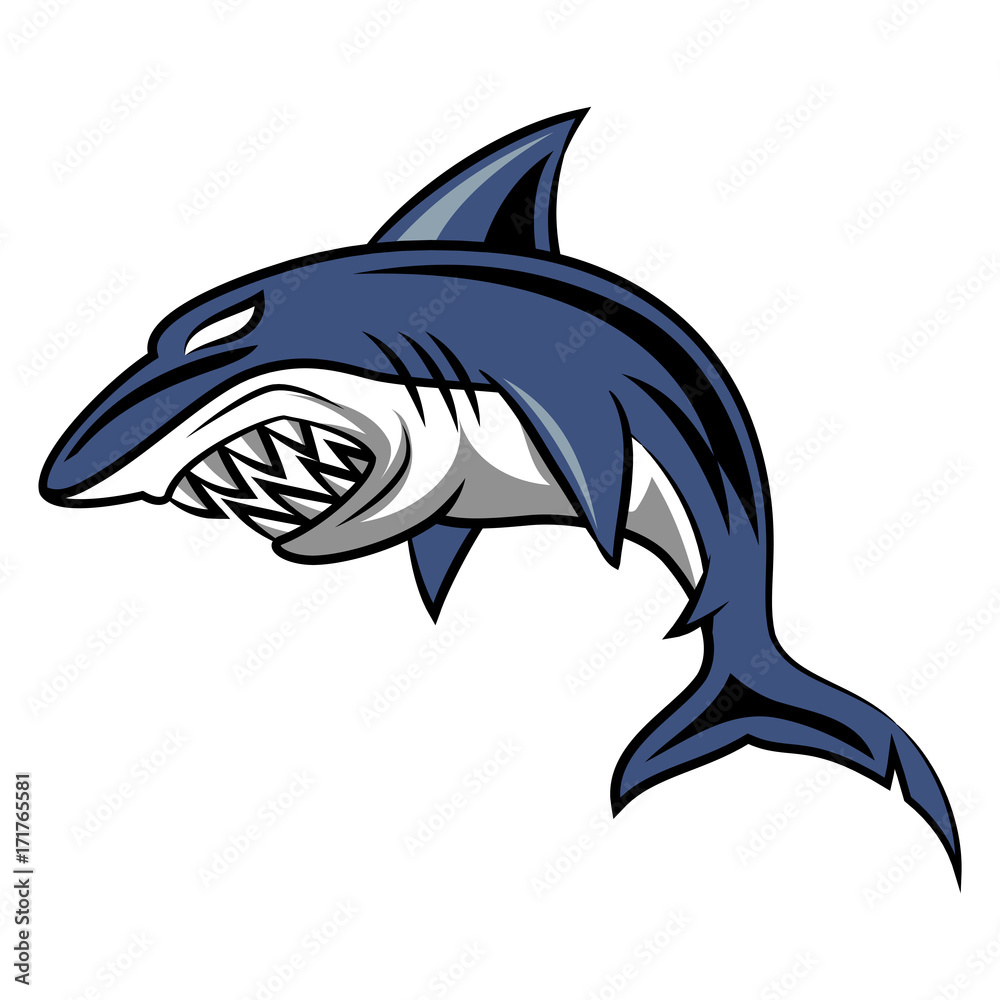 Obraz premium Angry shark mascot. Vector Illustration