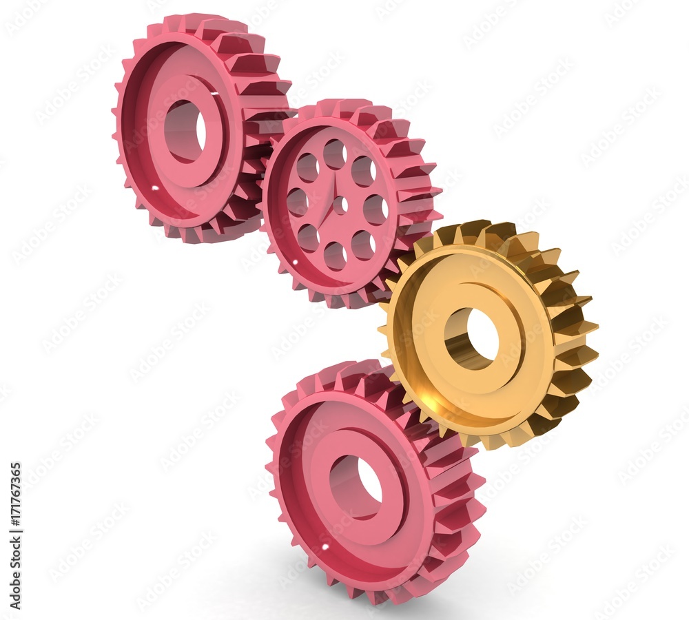 Metal gears on white plain background 3d Metal gears on white plain background 3d
