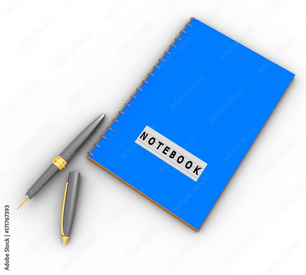 notpad with pencil on wooden table, top view. 3d. notpad with pencil on wooden table, top view. 3d.