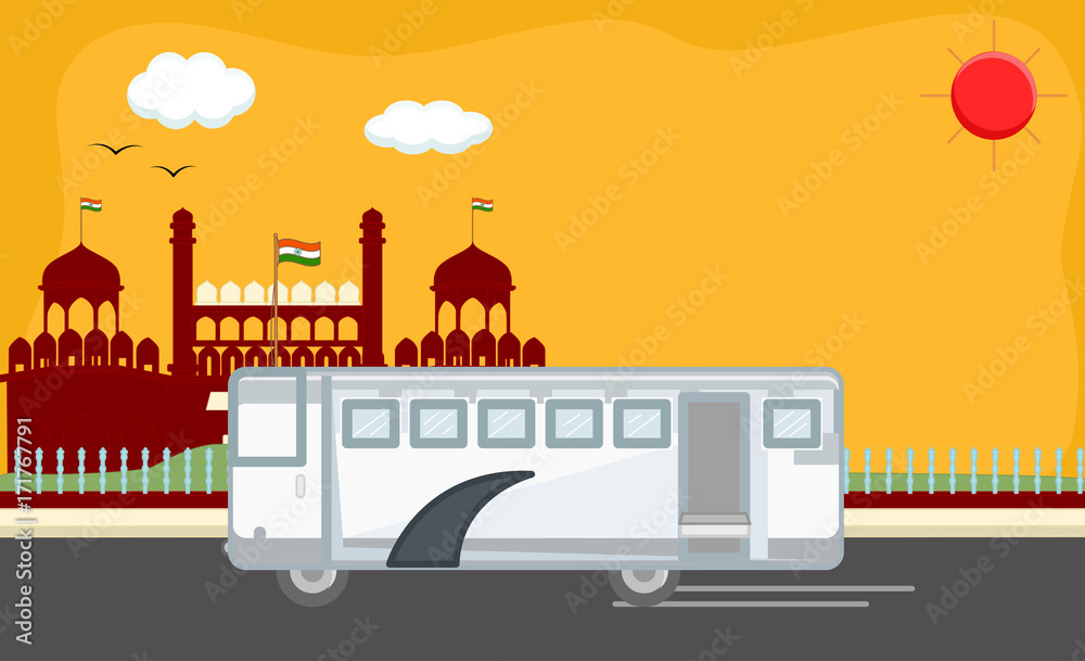 Bus Standing in Front of Red Fort Bus Standing in Front of Red Fort