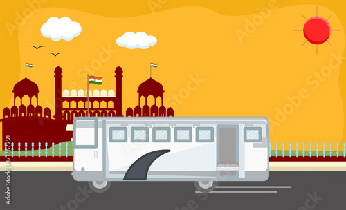 Bus Standing in Front of Red Fort