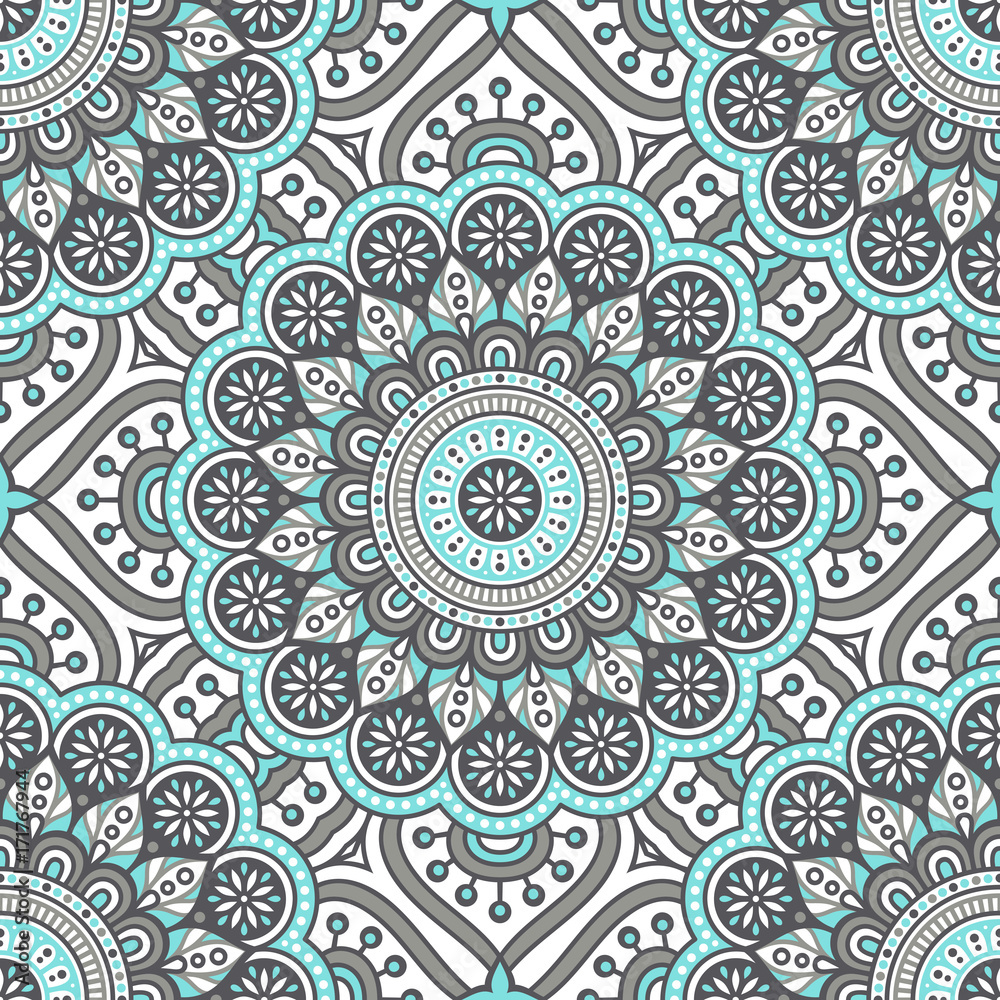 Ethnic floral seamless pattern with mandalas Ethnic floral seamless pattern with mandalas