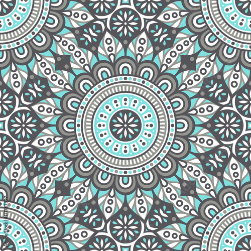 Ethnic floral seamless pattern with mandalas