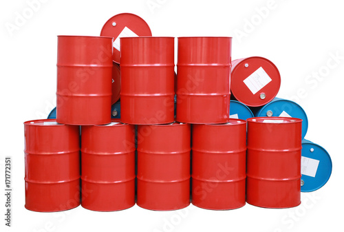 Red blue barrel oil isolated white background