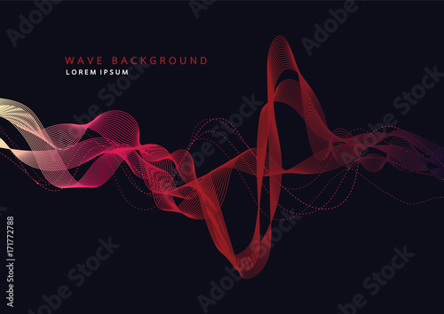 Abstract background with dynamic particle sound waves. Wave of musical soundtrack for record. Vector illustration