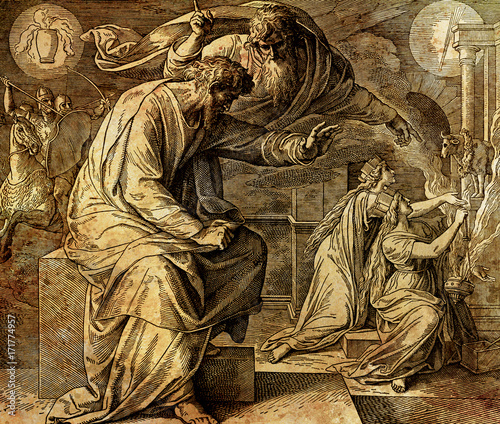 Cuadro en lienzo God calls the prophet Jeremiah, graphic collage from engraving of Nazareene School, published in The Holy Bible, St