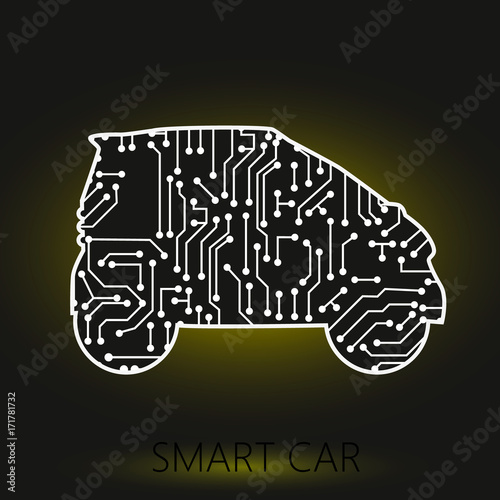car vehicle with circuit board over black background. smart and techonology concept. vector illustration