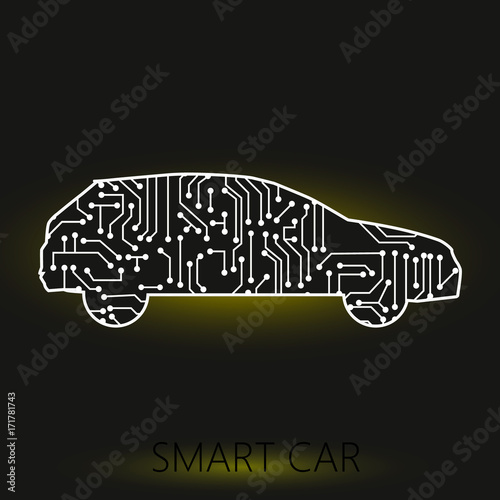 car vehicle with circuit board over black background. smart and techonology concept. vector illustration