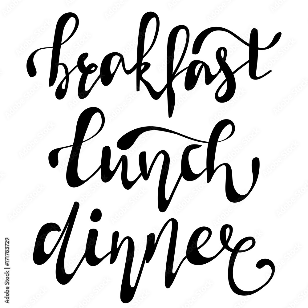 Hand lettering collection for menu. Breakfast, Dinner, Lunch - words in Handmade vector modern calligraphy set Hand lettering collection for menu. Breakfast, Dinner, Lunch - words in Handmade vector modern calligraphy set