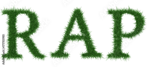 Rap - 3D rendering fresh Grass letters isolated on whhite background.