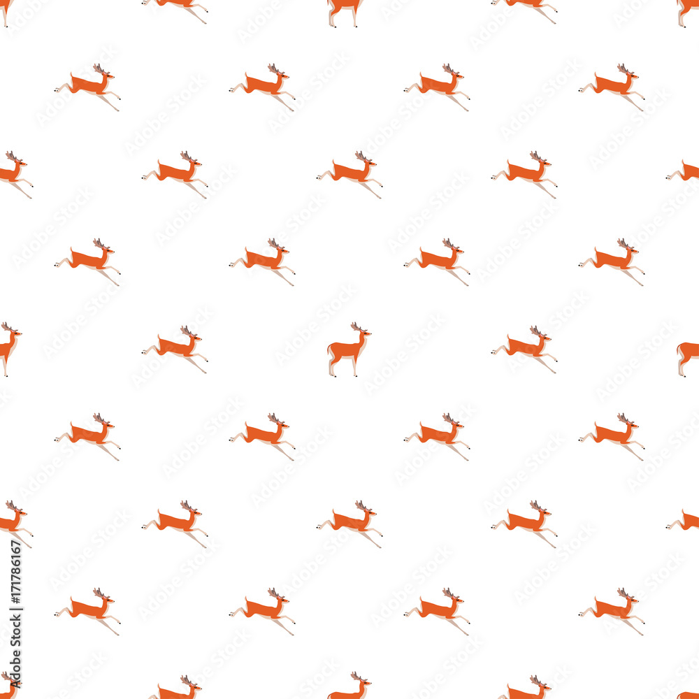 Vector seamless pattern with running deer on white background