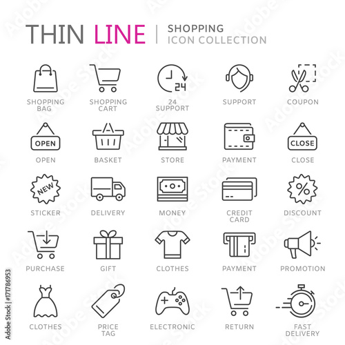 Collection of shopping thin line icons