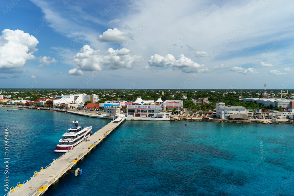 Fototapeta premium View from the ship of Port in Cozumel, Mexico. 2017