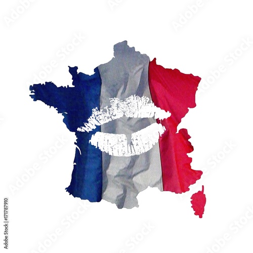 Aimer la France/Trace de lèvres déposée sur un drapeau français