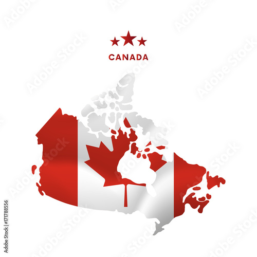 Canada map with waving flag. Vector illustration.
