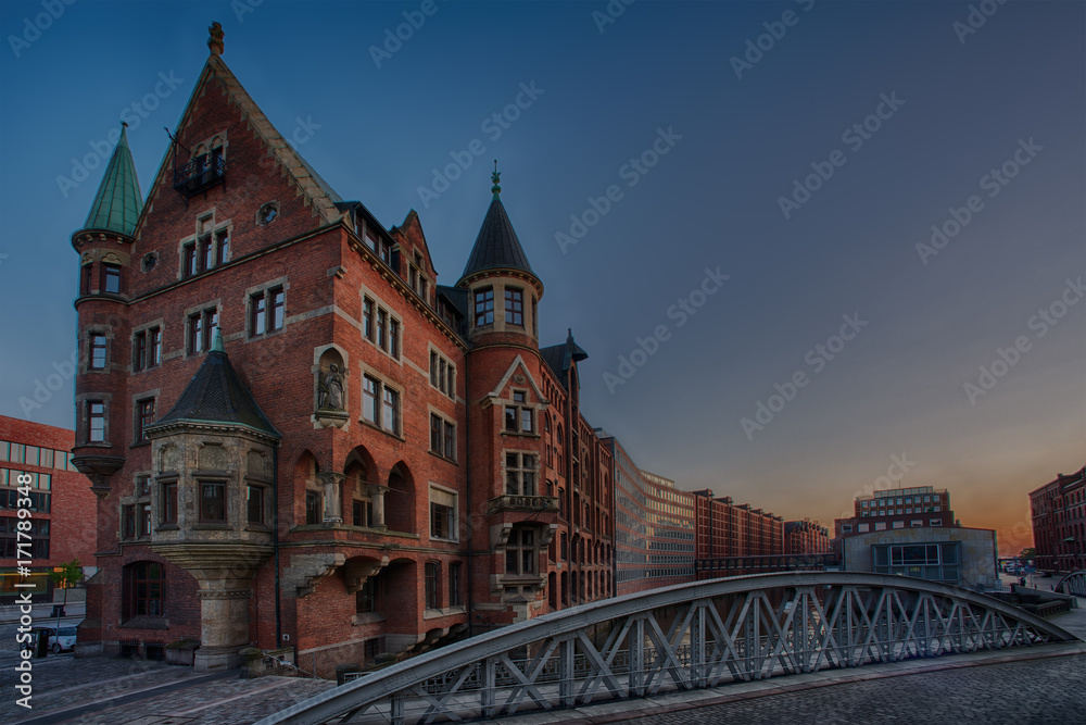 Speicherstadt - Hamburg warehouse district and bridge