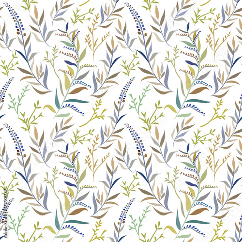 Fototapeta Naklejka Na Ścianę i Meble -  Seamless pattern with meadow grasses, plants on a white background, floral ornament.
