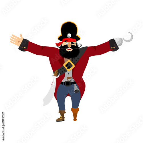Pirate happy. filibuster merry. buccaneer cheerful. Vector illustration