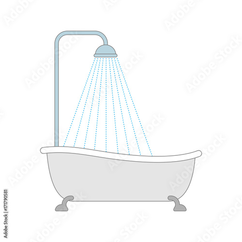 Bath with shower. Bathroom accessory. Vector illustration