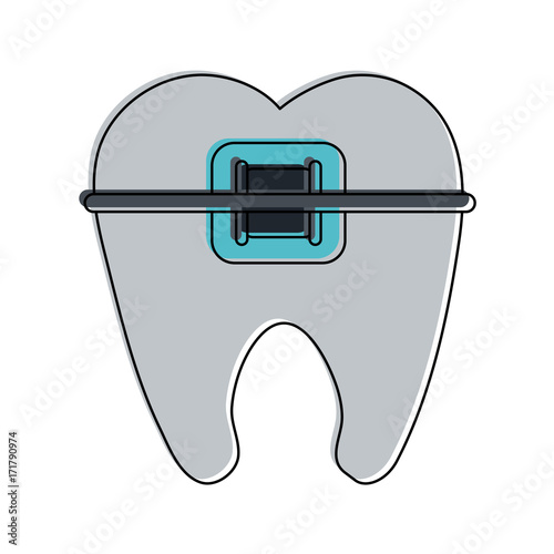 molar with braces dentistry icon image vector illustration design 