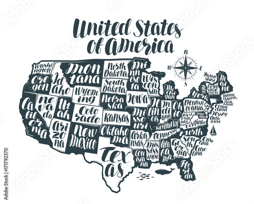 USA map country, United States of America. Lettering, typographic design vector illustration