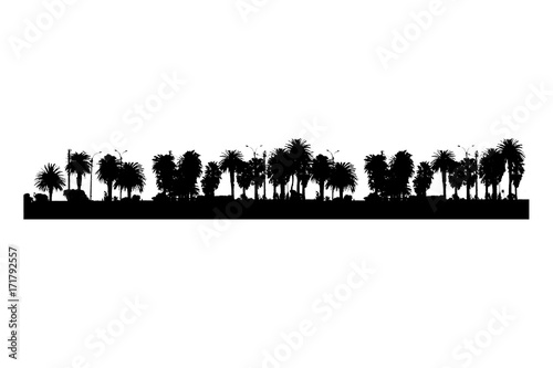 Tropical Panoramic Landscape Graphic Silhouette