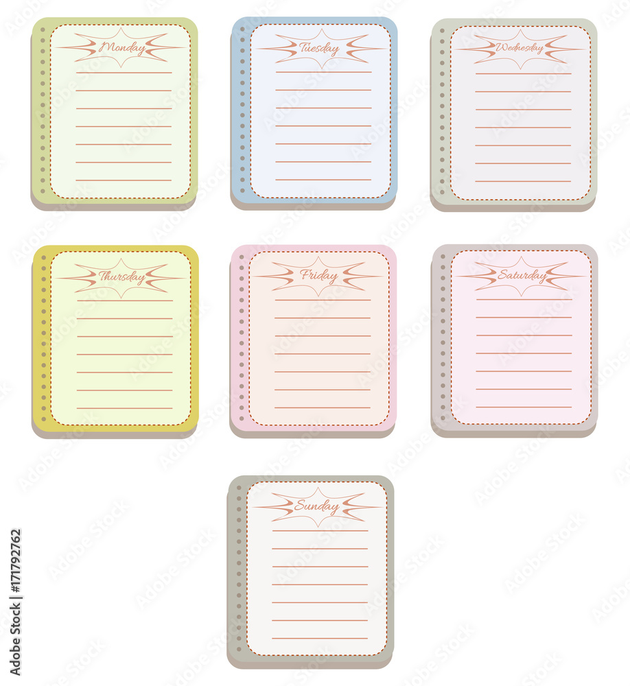 The sheets of the planner in a cute dashed line. Diary.To Do List. The names of the days of the