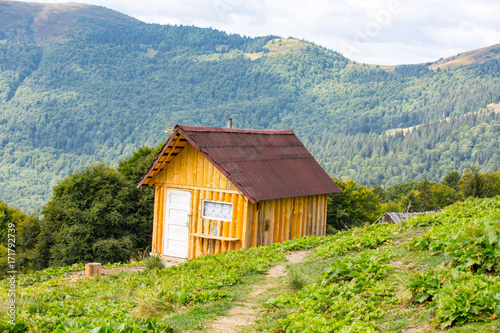 Small wooden house in mountains